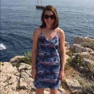 Mid weight linen cotton island print sundress